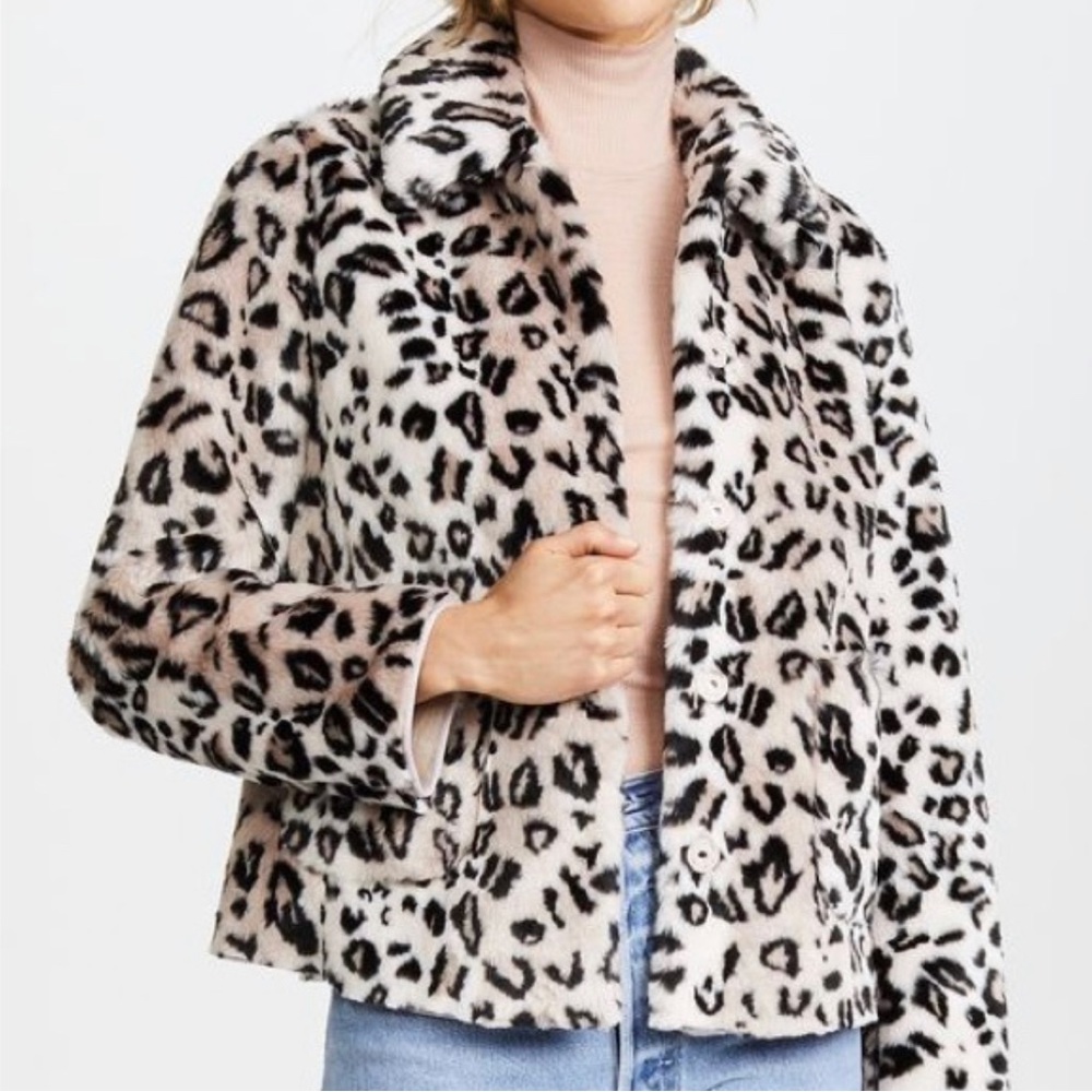 LA VIE REBECCA TAYLOR Faux Fur Leopard Print Coat Size Small
